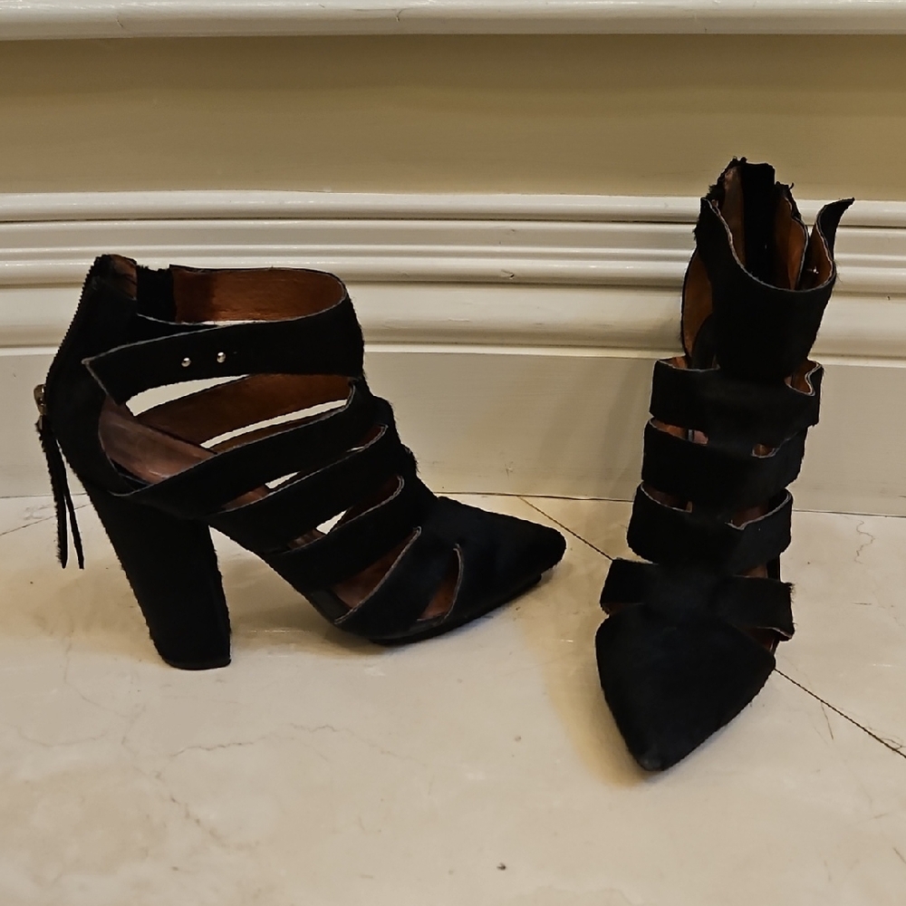 WOMEN'S JEFFREY CAMPBELL BLACK CALF HAIR "IBIZA LOVE" BOOTIES BOOTS SZ 8 $320